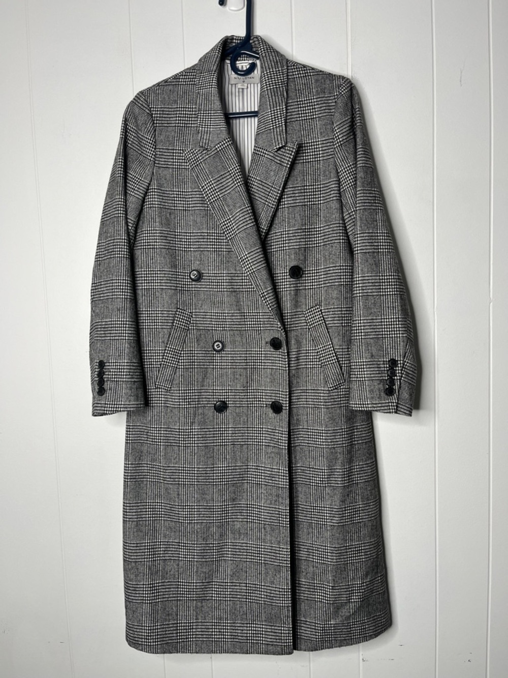 Nili Lotan x Target Black & Gray Glen Plaid Double-Breasted Trench Coat Size XS